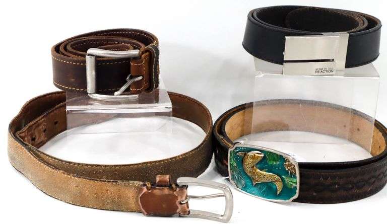 Rainbow Trout Pewter Metal & Blue Enamel Vintage Belt Buckle with Belt - and - Kenneth Cole Reaction Buckel with Belt - and - More
