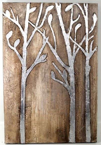 "Silver Trees" mixed media on canvas, framed  30" x 20"