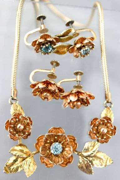 Vintage Krementz Necklace and two matching pairs of Earrings, in the original presentation case.