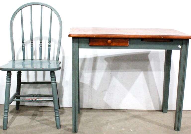 Farm Table Desk with Drawer & Pullout (32 x 18 x 28) - and - Complimenting Spindle Back Chair