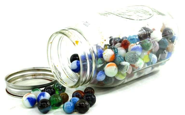 Vintage Glass Marbles in Ball Glass Jar.