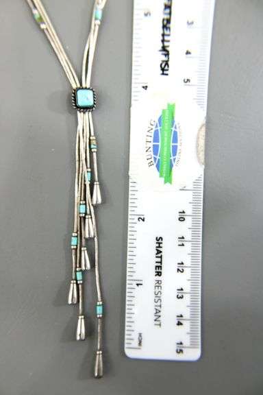 Liquid Silver lariat Necklace threaded with Turquoise, adjustable.