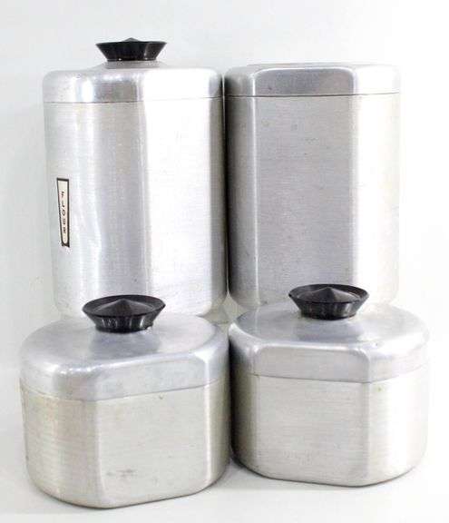 Vintage Kromex Made in USA Atomic Age Metal Canisters with Lids