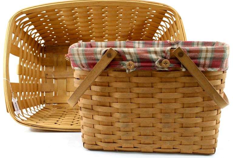 Longaberger Signed and Dated Handcrafted Baskets one with Liner