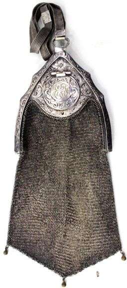Antique Late 1800s - Early 1900s Soldered Mesh & Silver Mini Cocktail Purse with Small Make-Up Compartment - Engraved.