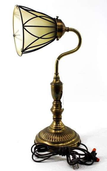 Vintage Brass Table Lamp With White Frosted Glass Shade