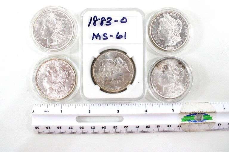 New Orleans Mint Morgan Silver Dollars. 1880 "O" , 1880 "O", 1883 "O", 1898 "O" , and 1899 "O" , Morgan Silver Dollars - Marked Uncirculated 5 items.