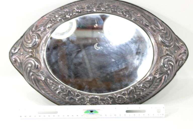 Vintage Silverplate (Believed to be) Repousse Frame Oval Vanity Mirror - 16"