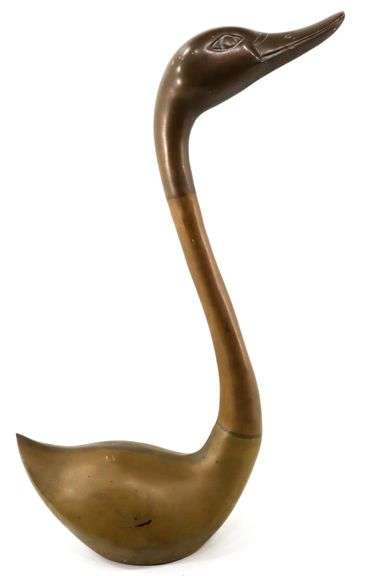 Vintage Brass Bronze Goose Figurine Statuette - 26 x 13 x 7