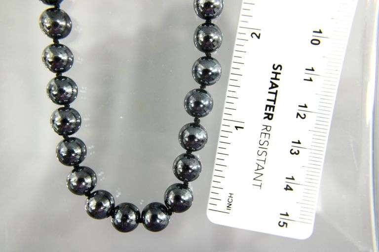 Necklace of black knotted Pearls from Spain, 16", description courtesy of the consignor.