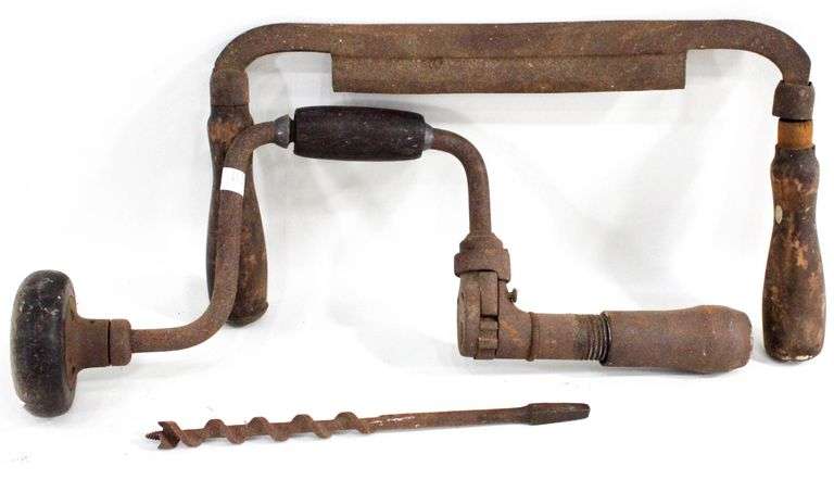 Vintage Tools:  Pull Scrapper / Draw Knife - and - Hand Auger with Bit