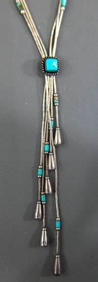 Liquid Silver lariat Necklace threaded with Turquoise, adjustable.