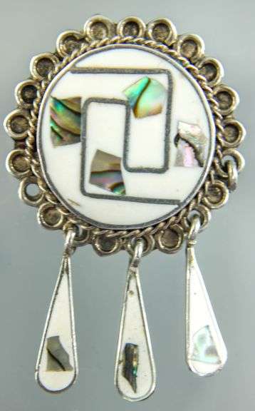 Sterling Silver Zuni Brooch / Pendant with abalone and triple droplets.