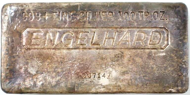 100 OZ .999 Engelhard Pure Silver Bar , 1st series Serial P037147 , circa 1970s