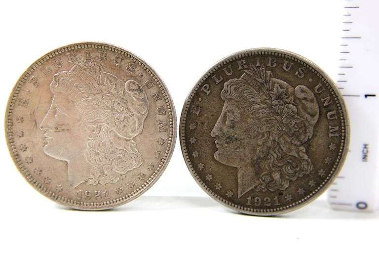 1921 "P" and "S" Morgan Silver Dollars , 2 items