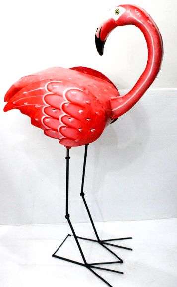 Handcrafted Recycled Metal Art "Flamingo" Made from Old Cars - Large Recycled Metal Yard Art - 46" Tall