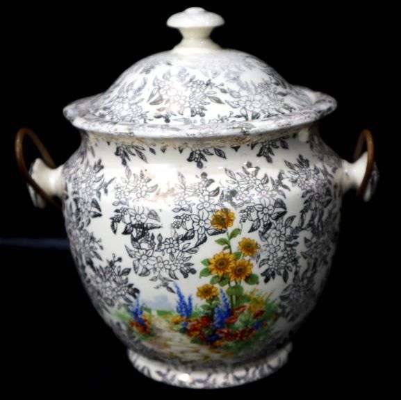 Empire Porcelain Company - Marked England - 1896-1967 - Double Handle Vessel with Rattan Bail Handle and Lid