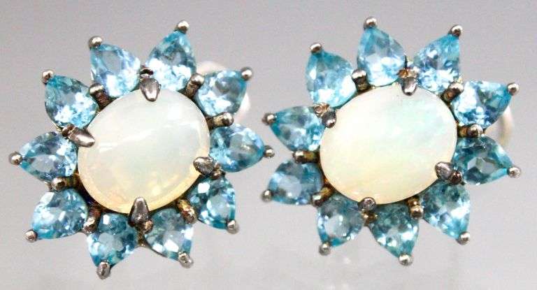 Topaz, Moonstone (both tested),  and Sterling Silver Earrings.