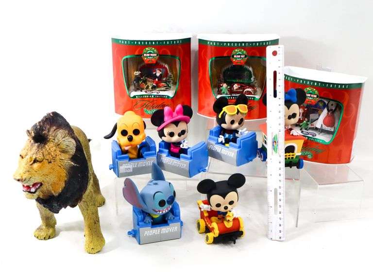 Disney Funko Action Toy Figurines - and - Hot Wheel Past Present Future Holiday Ornaments in Boxes - and - "Lion" Figural Learning Toy by AAA Toys - and - More