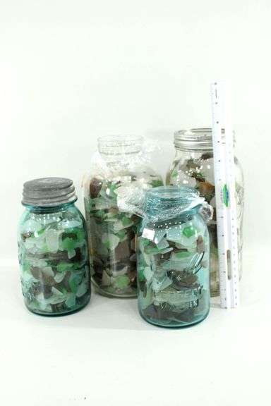 Sea Glass Collection in Ball Glass Jars.