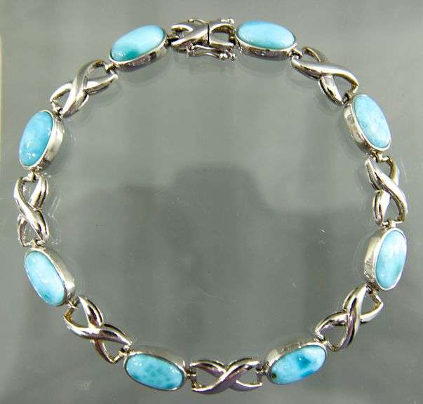 Sterling Silver Bracelet with Larimar stations, 8"