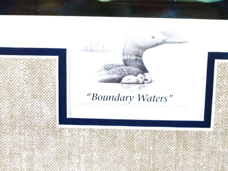 "Boundary Waters" Limited Edition Print by Leo Stans 1990, Centerpiece for 1990 National Parks Series $8.00 Stamp, and Earth Day 1990 Coins - Gallery Style Display - 25 x 21
