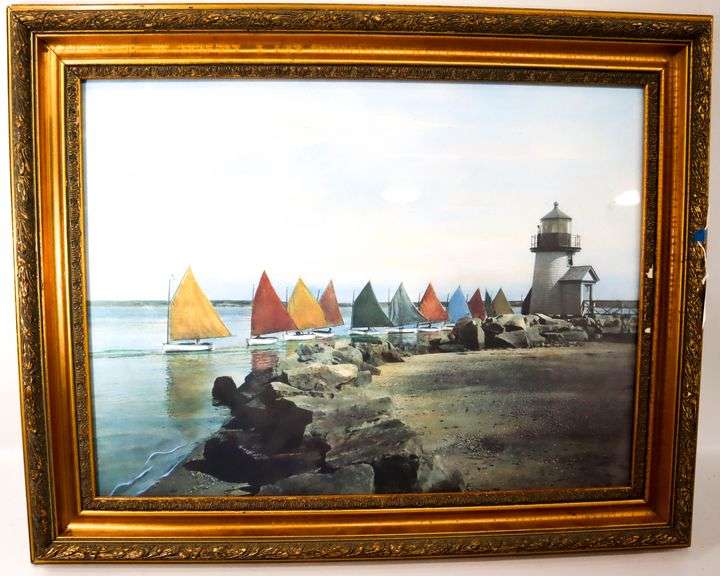 "The Rainbow Fleet, Nantucket" by H. Marshall Gardiner Circa 1930 print, framed 24" x 30"