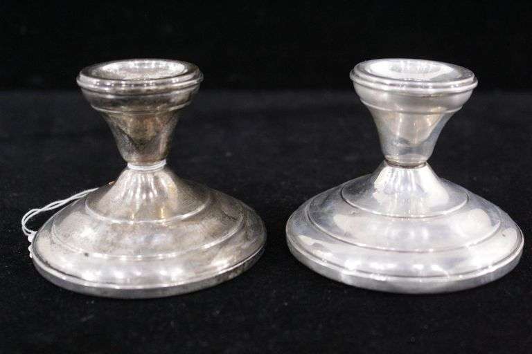 Sterling Silver Reinforced with Cement Candle Holder - Pair.