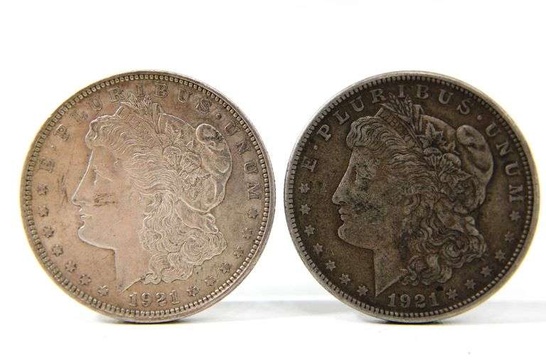 1921 "P" and "S" Morgan Silver Dollars , 2 items
