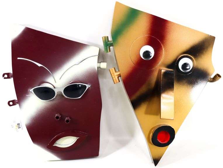 Signed and Dated - Recycled Metal Art Sculptures - Pair - 16" each