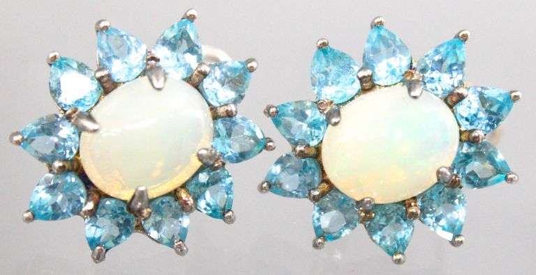 Topaz, Moonstone (both tested),  and Sterling Silver Earrings.