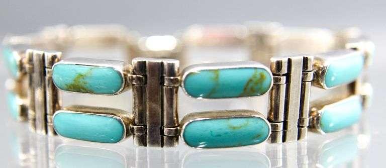 950 grade Sterling Silver double strand Turquoise Bracelet, 7"