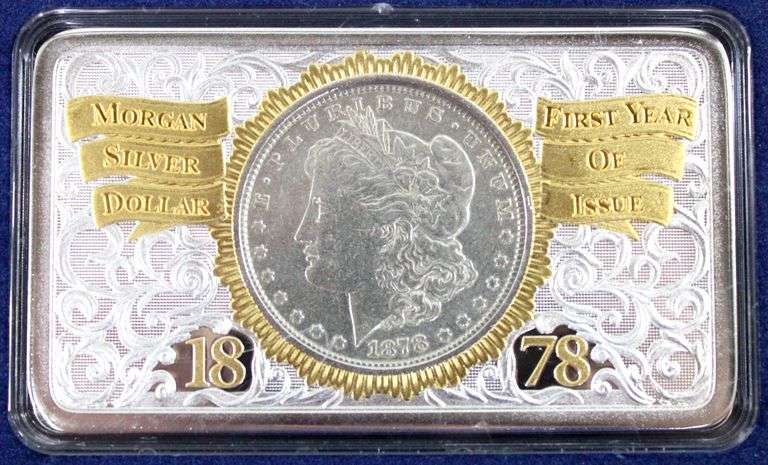 1878 Morgan silver dollar first year of issue tribute in case