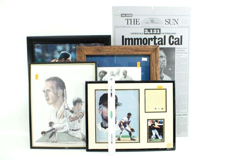 Cal Ripken Memorabilia Includes - Press Plate from The Baltimore Sun Sept.7 1995, Signed Pencil Drawing 1867 of 2131, Large Framed "First Hit" 1981 and more