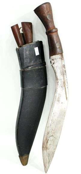 Vintage Kurka knife in leather sheath , Hand crafted , Marked " India "