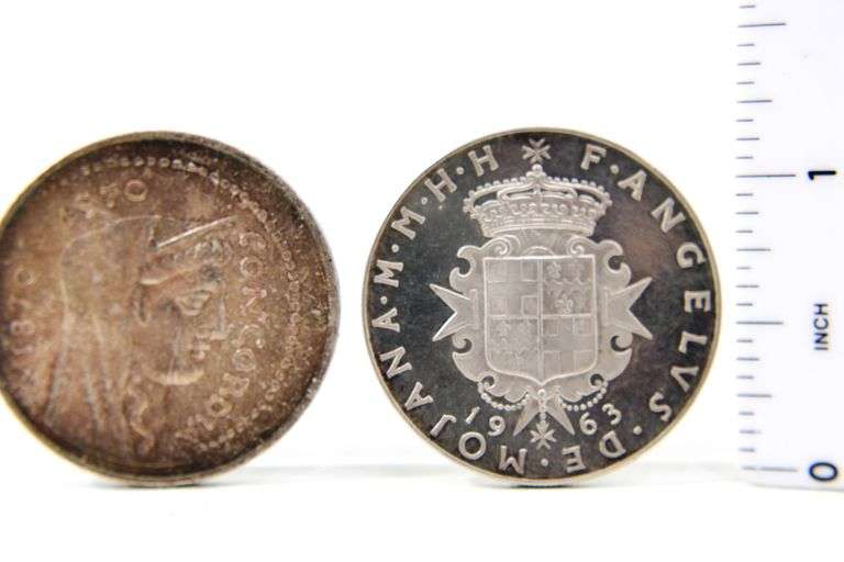 1970 Rome  1000 Lire silver Commemorative and 1963 Order of Malts 2 Scudi silver proof , 2 items