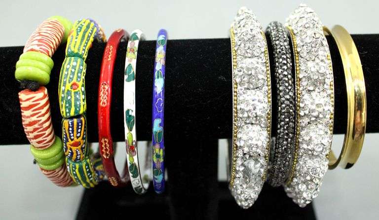 Cloisonné Bracelets, Ashley Bridget Cuff, Bead, and Rhinestone Bracelets.