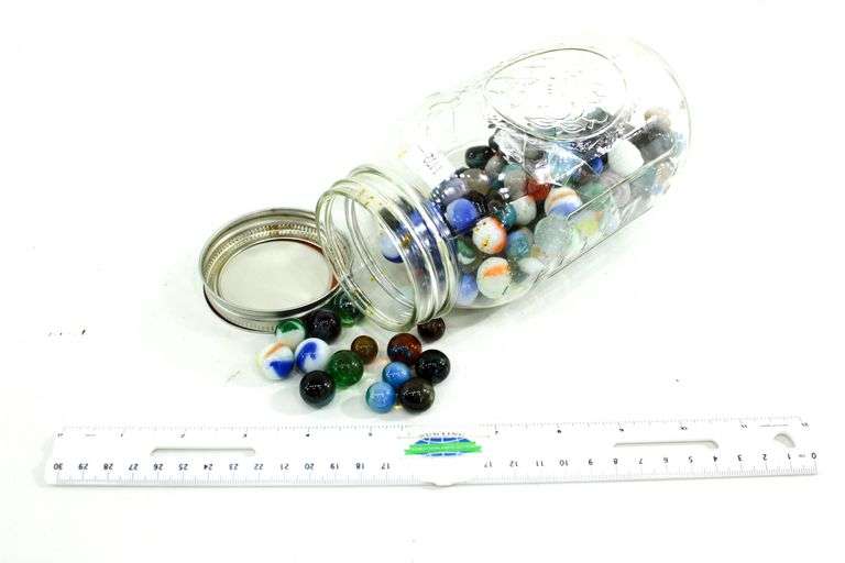 Vintage Glass Marbles in Ball Glass Jar.