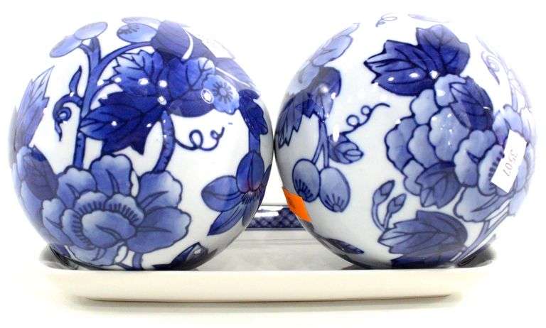 Churchill "Willow" Made in Japan Ceramic Tray - and - Blue on White Chinoiserie Ceramic Balls