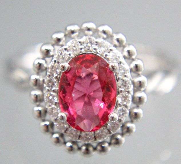 Sterling Silver 1.50 ct lab grown Ruby and Diamond Ring, size 7, see appraisal.