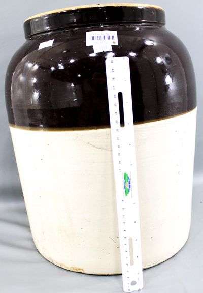 Vintage Stoneware Milk Crock with Lid