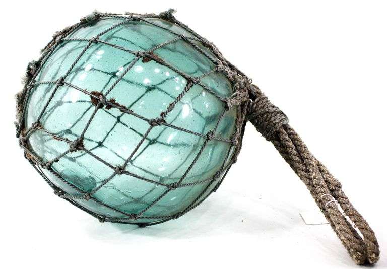 Vintage Glass Fishing Float Aquamarine Netted.