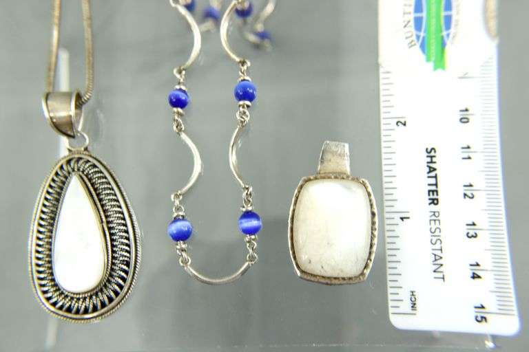 Sterling Silver Necklaces , 18", and Sterling Mother of Pearl Pendants.