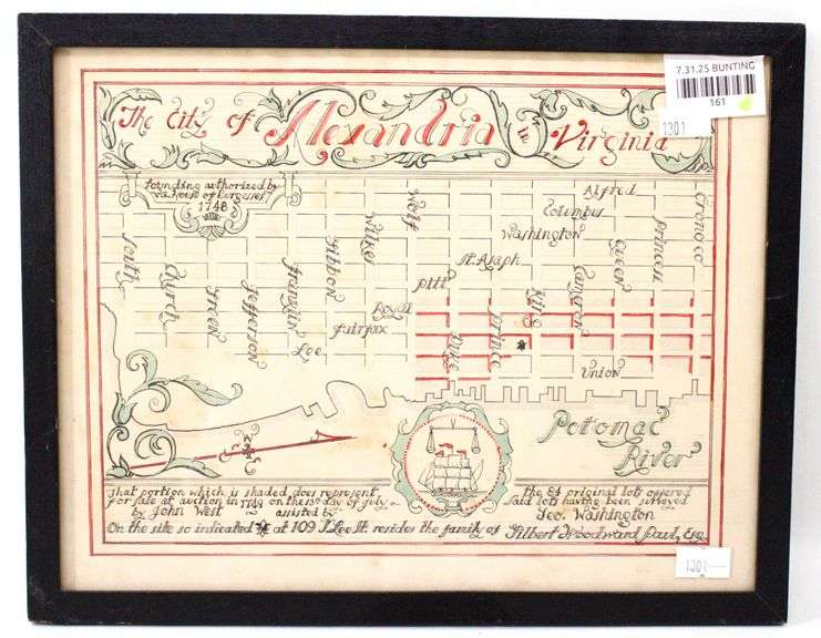 1748 Map of the City of Alexandria Virginia | The 84 Original Lots Surveyed by George Washington - Reproduction