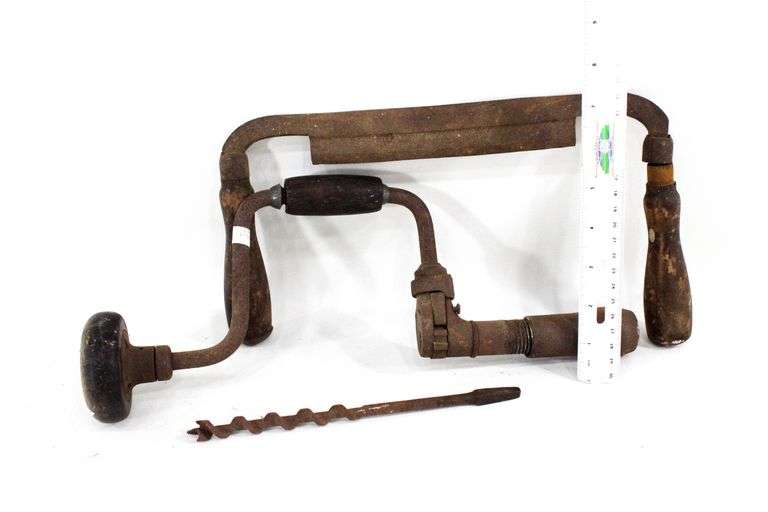 Vintage Tools:  Pull Scrapper / Draw Knife - and - Hand Auger with Bit