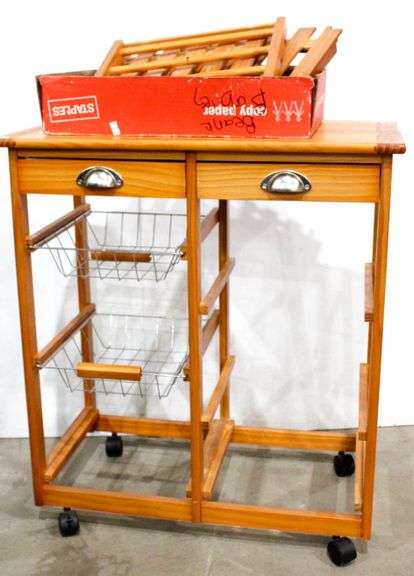 Rolling Island with Drawers, Baskets & Shelves - 27 x 15 x 30