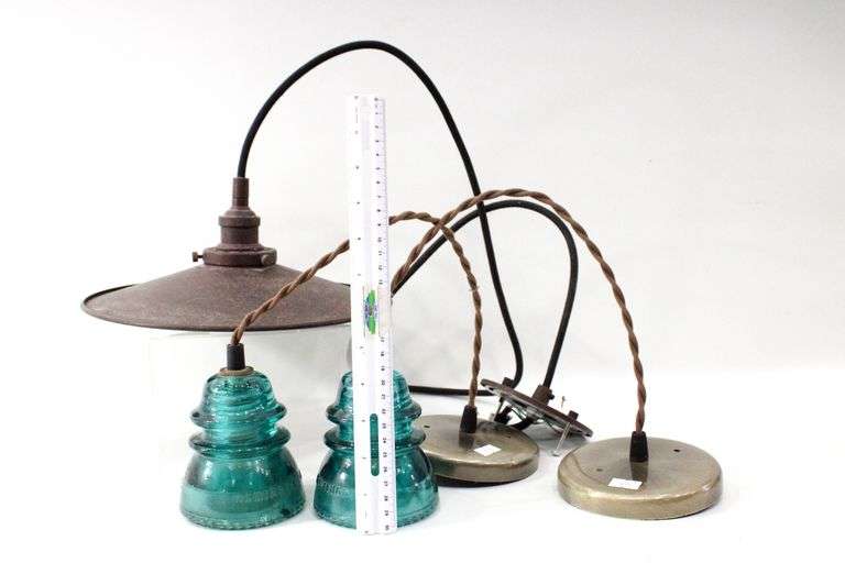 Vintage Glass Insulator Shade Arts & Crafts Pendant Lights - and - Vintage Metal Shade Pendant Light