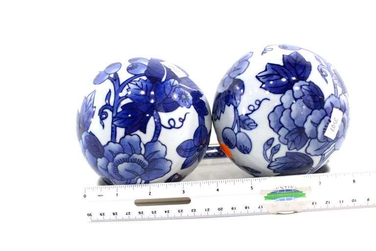 Churchill "Willow" Made in Japan Ceramic Tray - and - Blue on White Chinoiserie Ceramic Balls