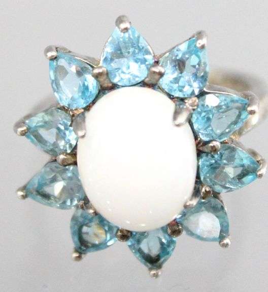 Topaz, Moonstone (both tested),  and Sterling Silver Ring, size 7.