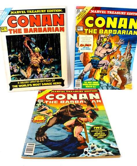 Vintage 1970s Marvel Treasury Edition "Conan the Barbarian" Comics - Three